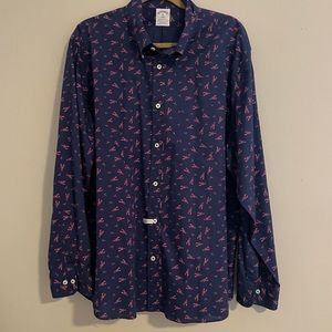 Brooks Brothers Shirt Navy With Red Lobster Print XL